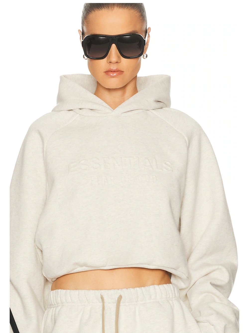 ESSENTIALS Fear Of God Women's Cream Cropped Embossed Hoodie M